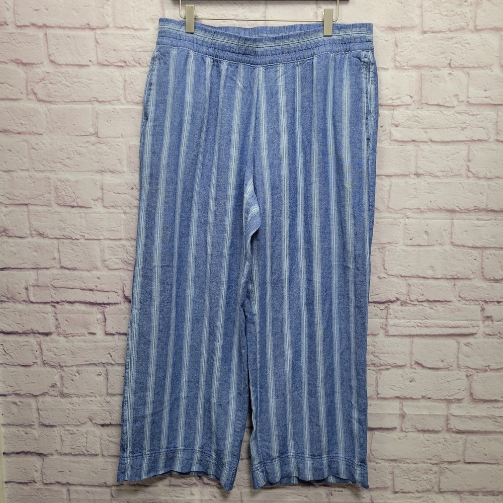 Old Navy Striped Wide Leg Linen Blend Cropped Pants Women L Beachy Travel Lounge